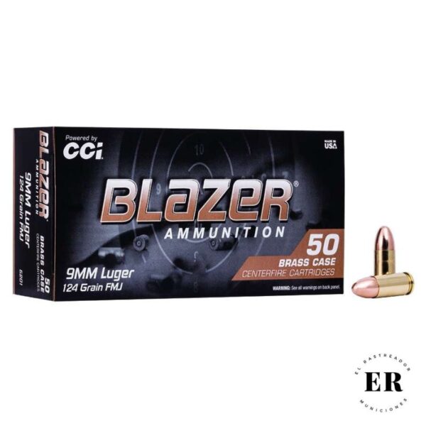 Bala CCI Cal.9mm Proyectil de 124gn. Caja de 50 unidades